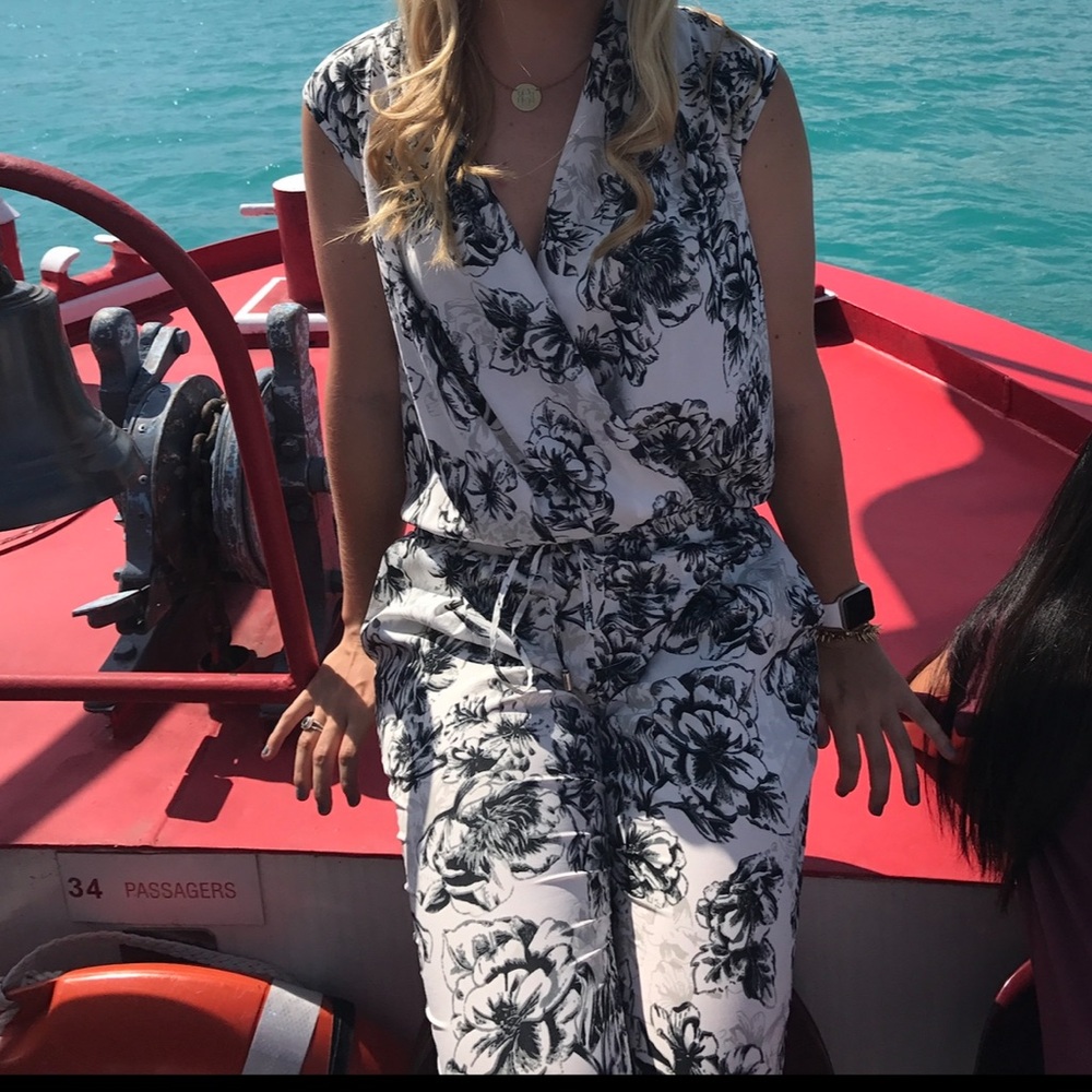 Floral Black and White Jumpsuit